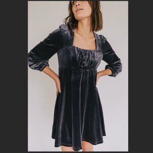Midnight Rain Velvet Dress with Puff Sleeves
